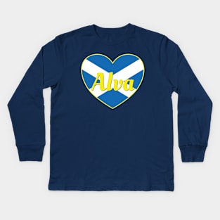 Alva Scotland UK Scotland Flag Heart Kids Long Sleeve T-Shirt